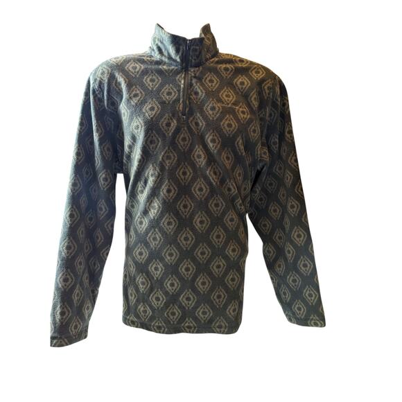 Eddie Bauer Men's Large Fleece Pullover Jacket Aztec Diamond Pattern Green - Picture 10 of 16